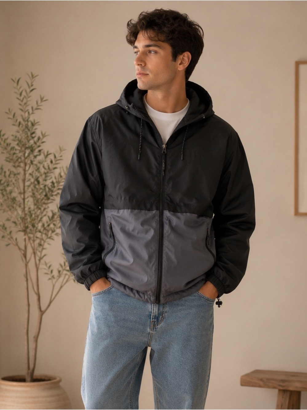Men's New Balance Colorblock Hooded Windbreaker
Jacket Size Medium Black/Gray